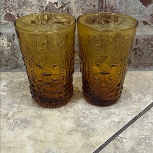 Amber Textured Glass Tumbler Set - Pair